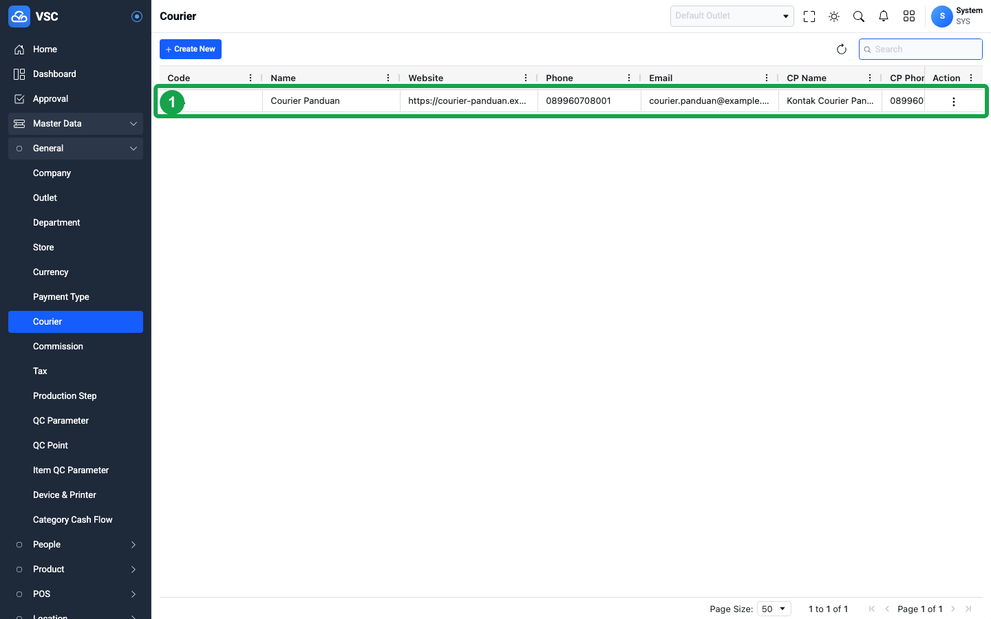 Hasil Create Courier