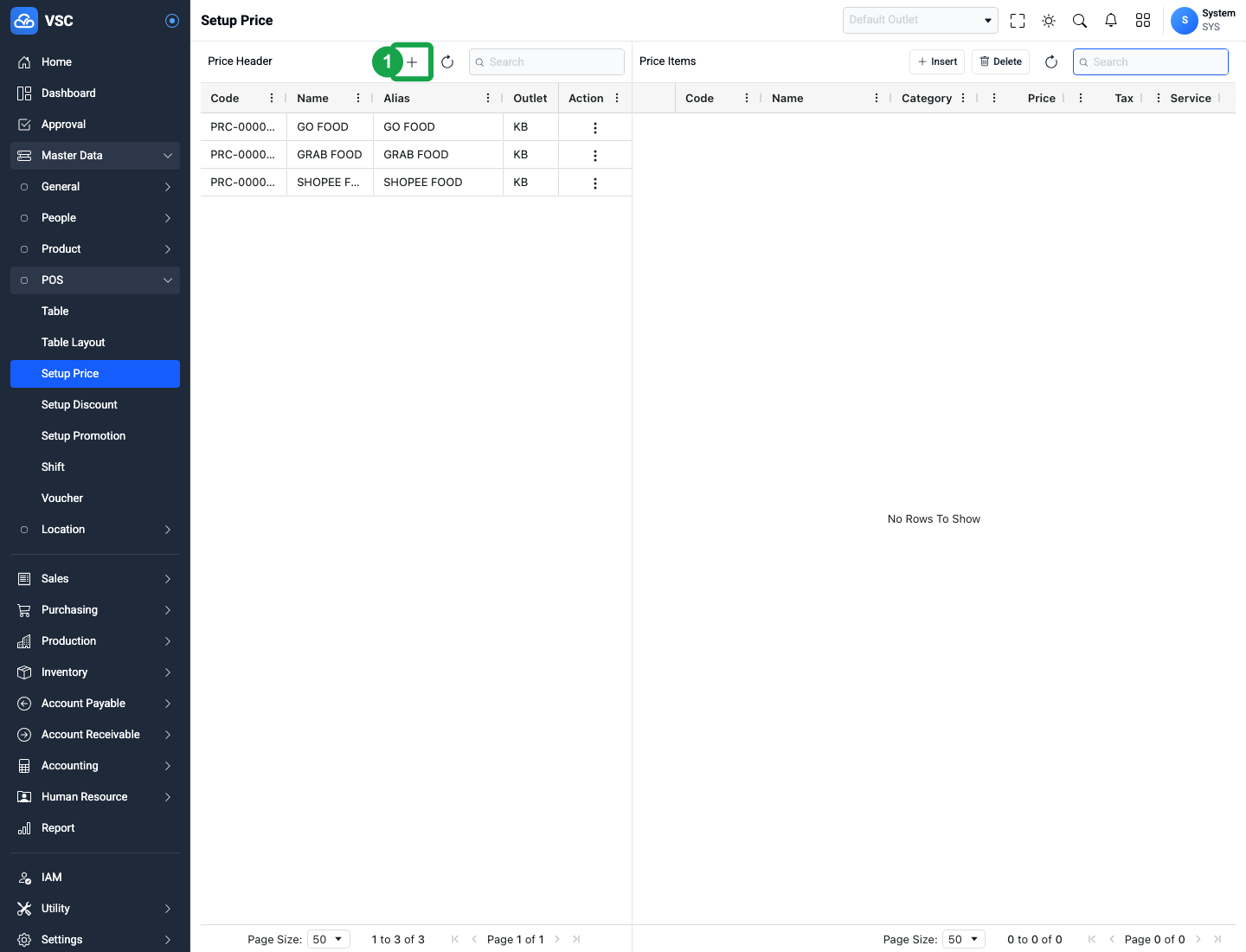 Tombol Create Price Header
