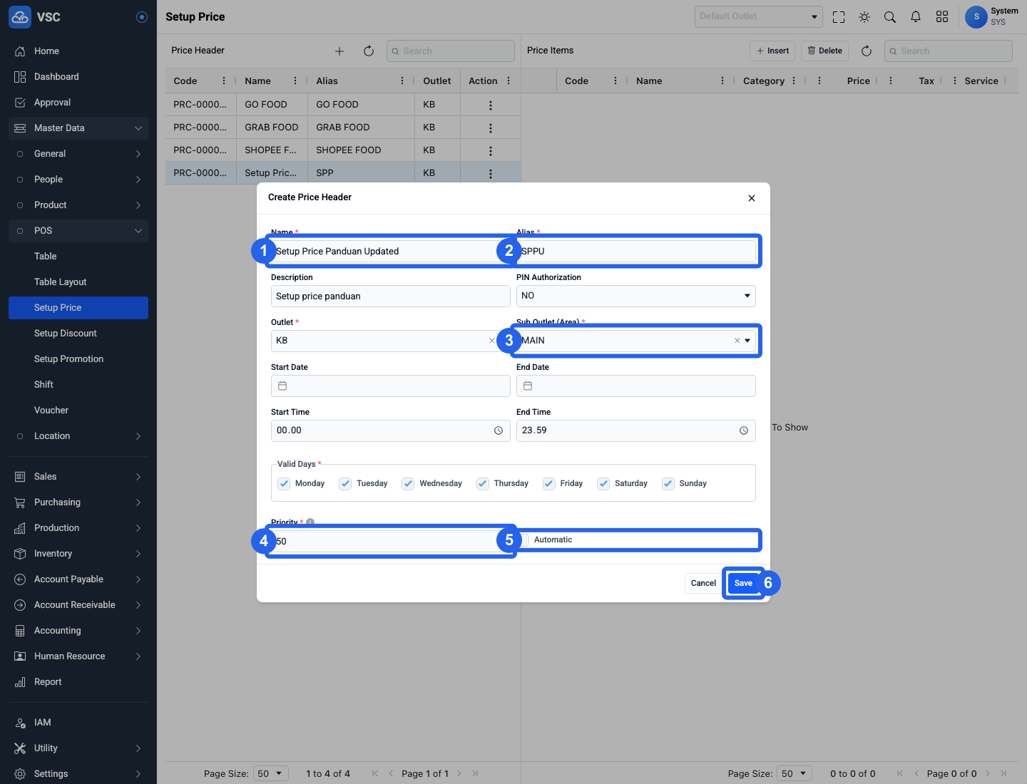 Form Update Price Header