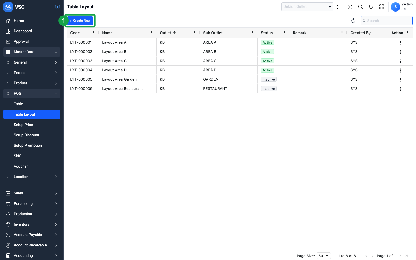 Tombol Create New Table Layout